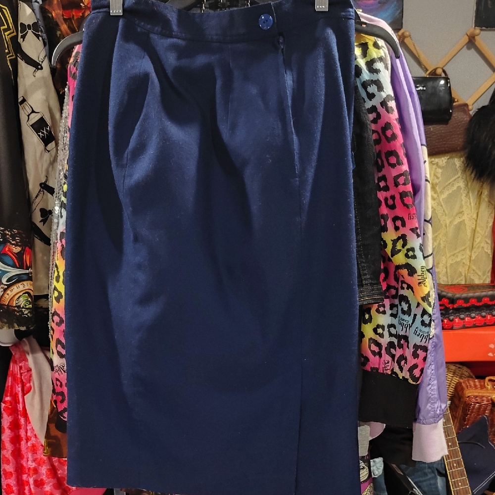 *Viven Of Holloway* Navy Blue Pin-up Wool Skirt